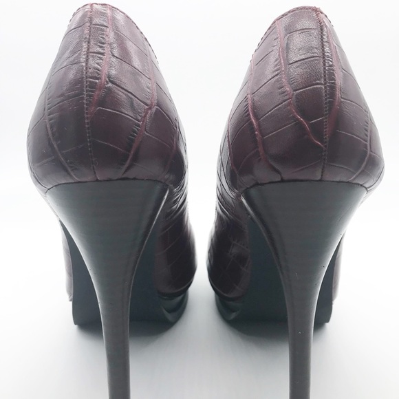 Colin Stuart Red Platform Heels Peep Toe Women 8.5 Leather Reptile Snake Print - Picture 5 of 8